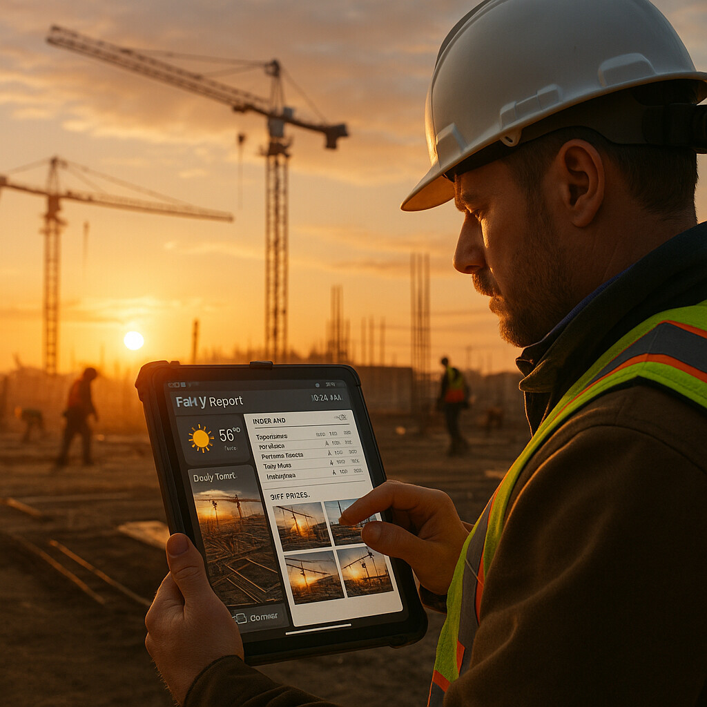 Field superintendent filing a digital daily report on site