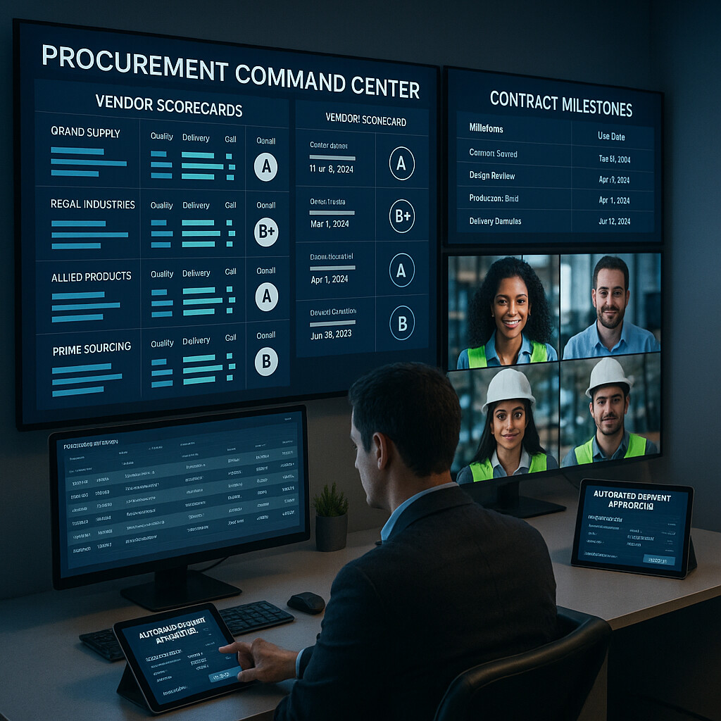 Procurement team monitoring subcontractor scorecards